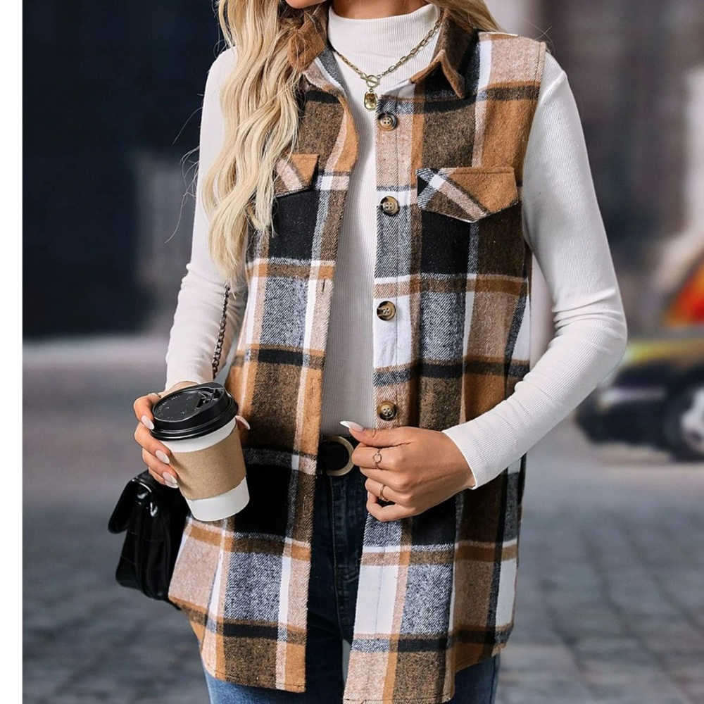 Womens Sleeveless Plaid Vest